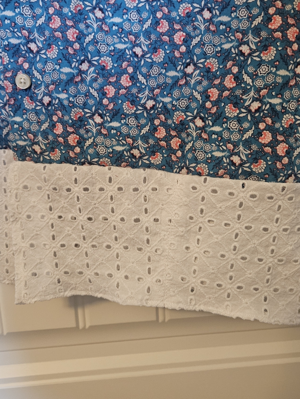Upcycled Blue Floral Ruffle Button Front Top - Picture 5 of 6